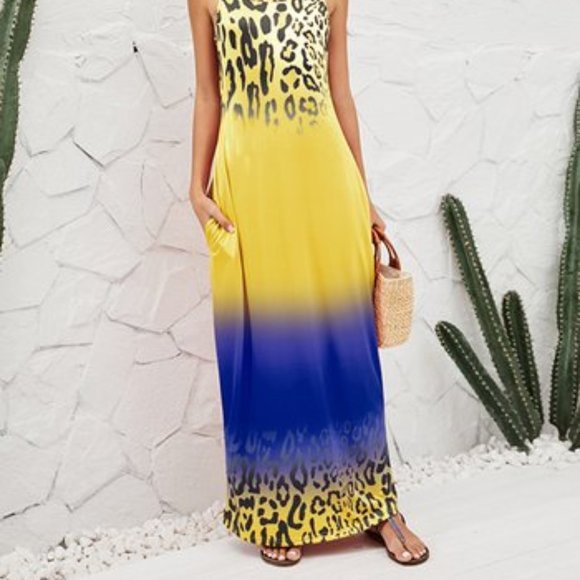 Yellow & Navy Ombré Leopard Maxi Dress - Picture 2 of 5